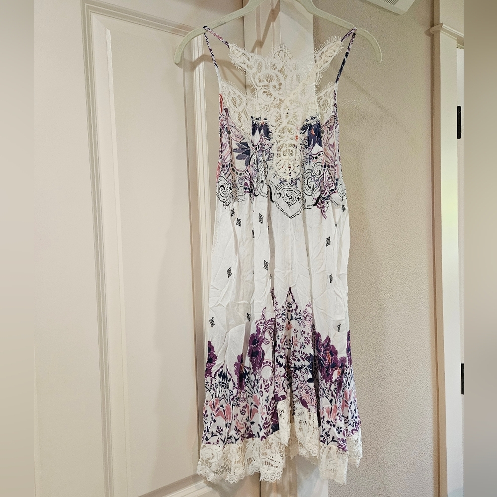 Free People Who's Sorry Now Printed Mini Slip Dress Sleeveless Lace Ivory XS NWT - Picture 14 of 16